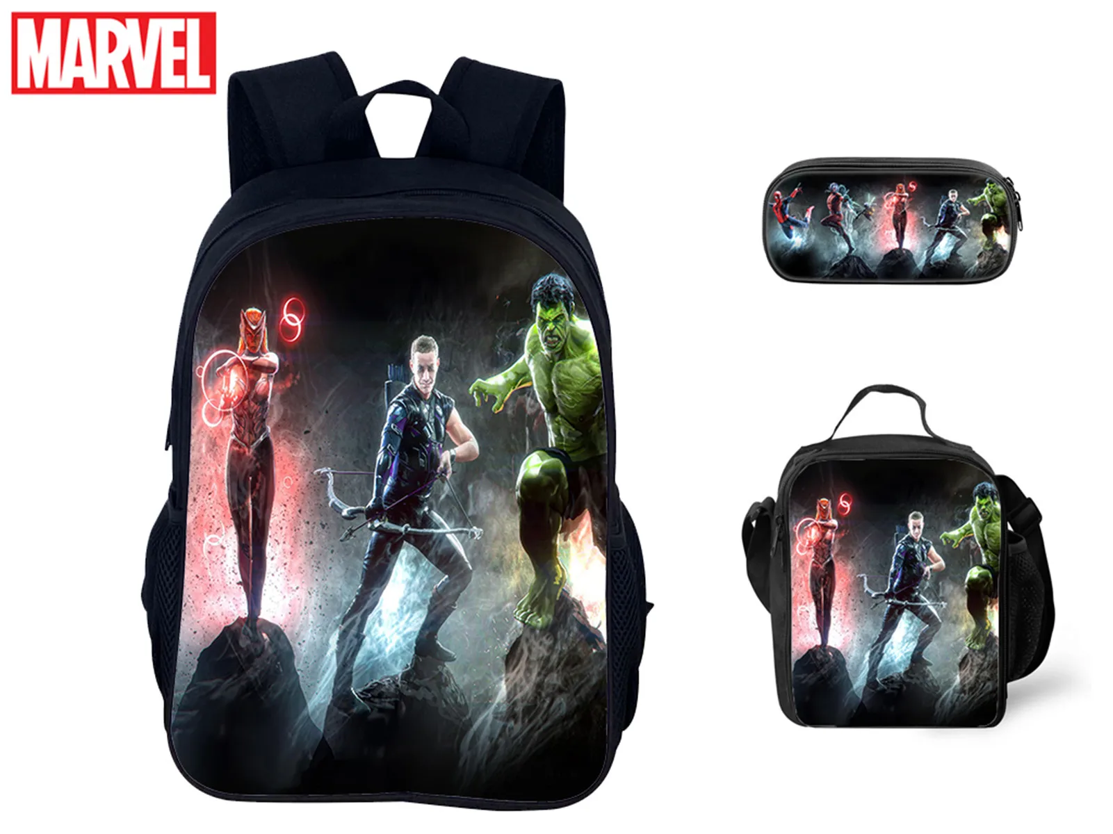 

Boy Girl Back to School Backpack 3 Pcs/Set Hawkeye Backpack+Lunch Bag+Pencil Case-Durable 3 in 1 Book Bag for Students