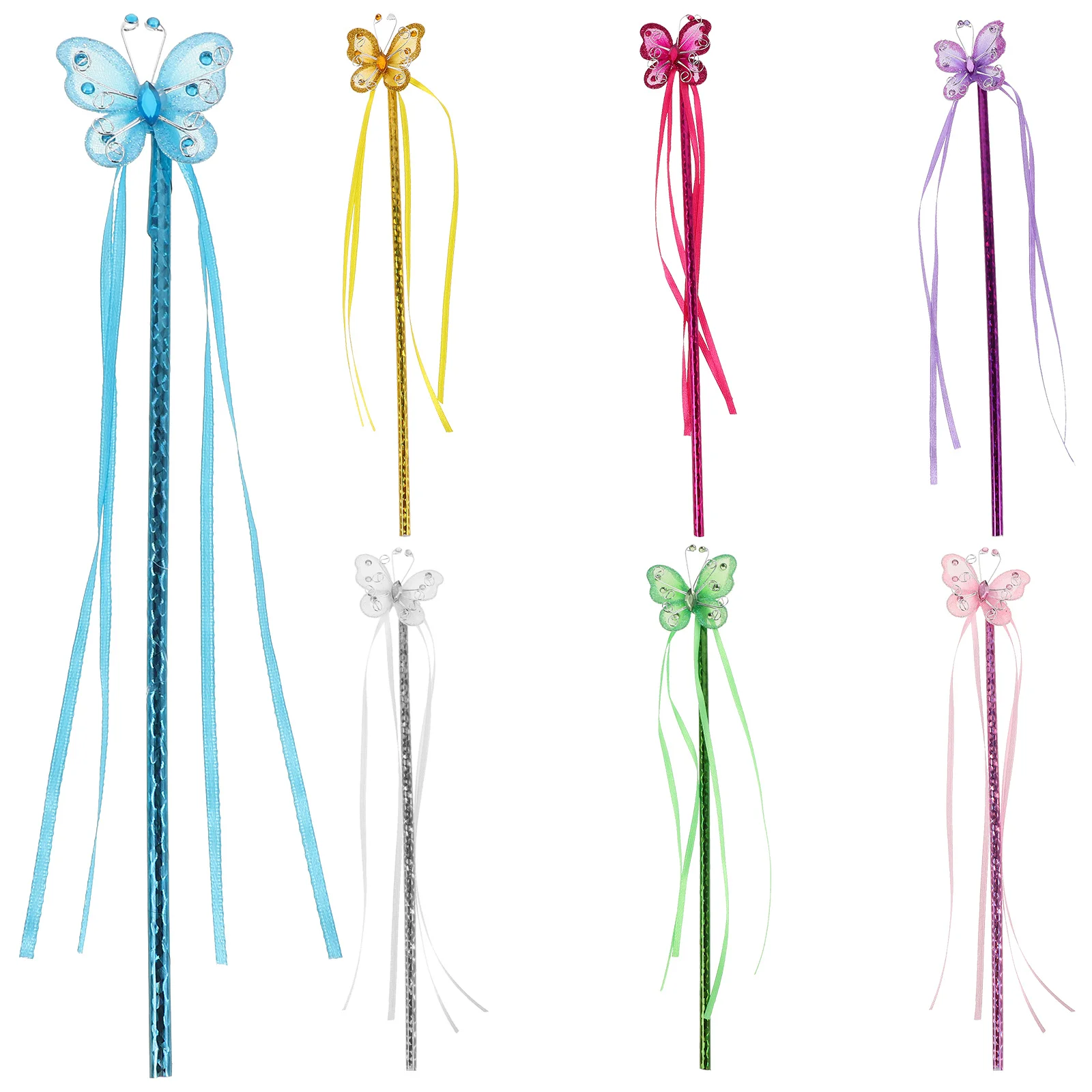 

7Pcs Princess Fairy Wands Butterfly Glitter Ribbon Sticks Birthday Party Cosplay Performance Decorative Props