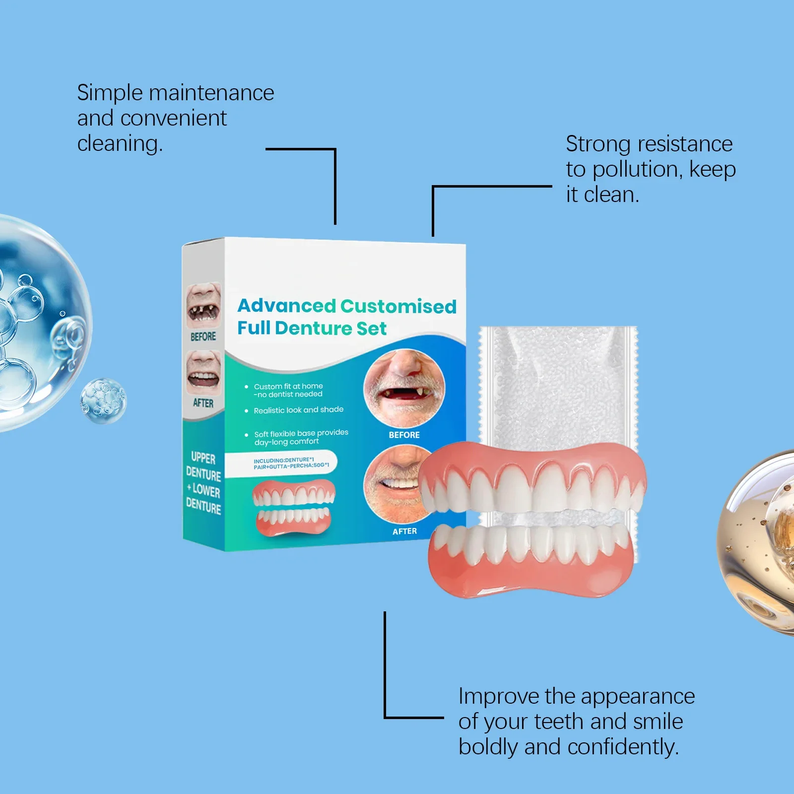 طقم أسنان من السيليكون للأسنان العلوية السفلية ناعمة ومريحة باللون الأبيض اللامع 2026 طقم أسنان كاذبة طقم أسنان مزيفة #4