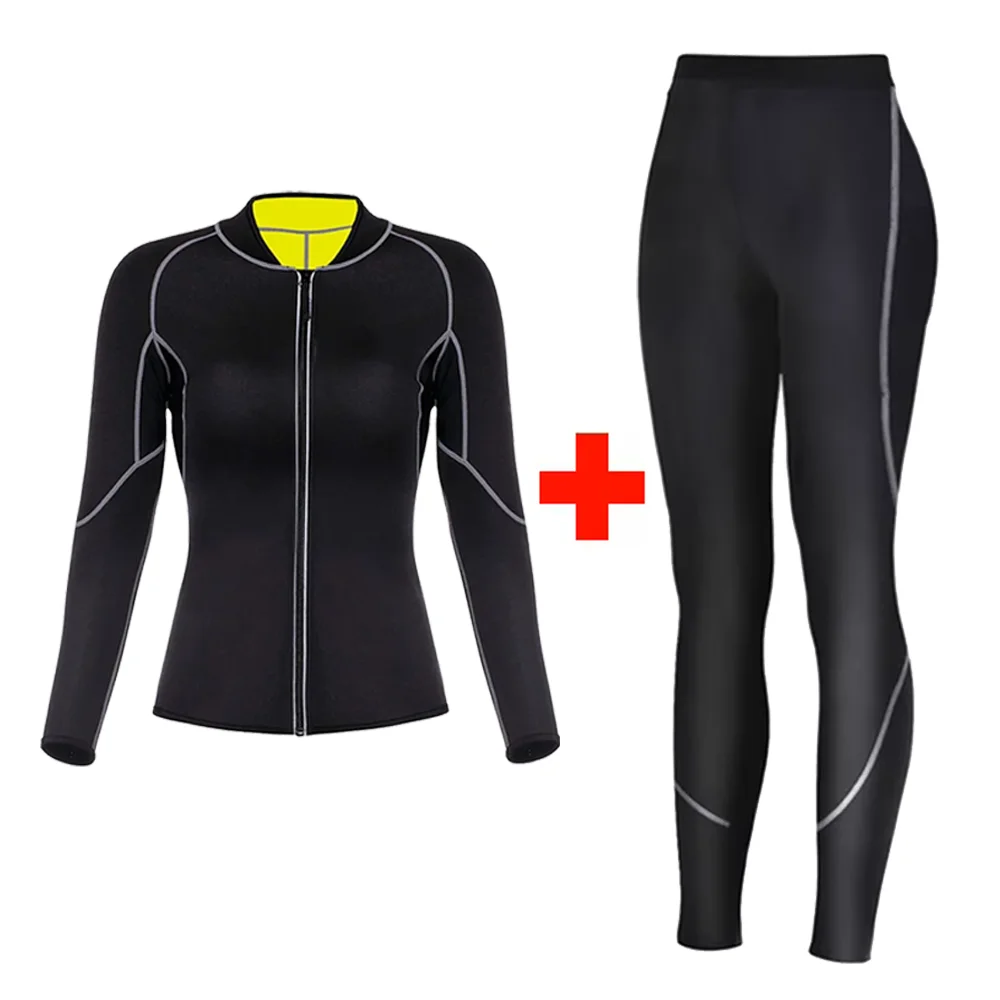 Women Exercise Sets Leggings Long Sleeves Sauna Effect Suits Compression Tops  Coat Weight  Loss Pants Fitness Workout Sets