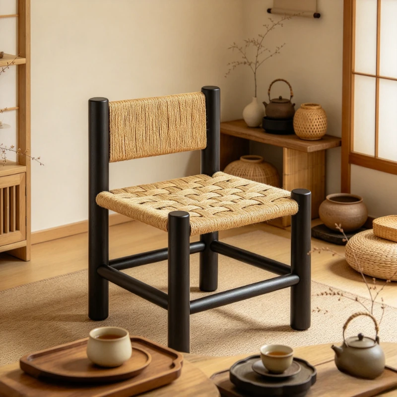Rattan Chair Wooden Stool Tea Table Stool Low Bench Vintage Kids Seat for Living Room Sofas Home Decor Retro Furniture Sets Plus