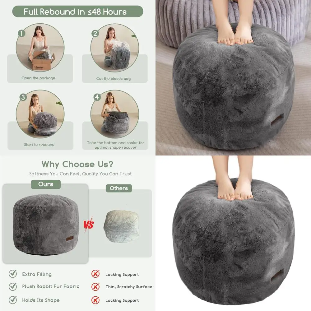 

Modern Round Foam-Filled Ottoman, 26x18 Inches, Grey Boho Style Footrest Stool for Living Room Comfort
