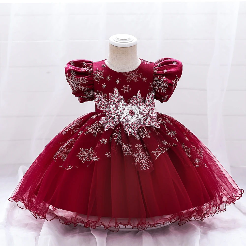 Newborn Summer Dresses For Girls Baby 1st Birthday Princess Dress Applique Beading Flower Wedding Party Dress Puffy Kids Clothes