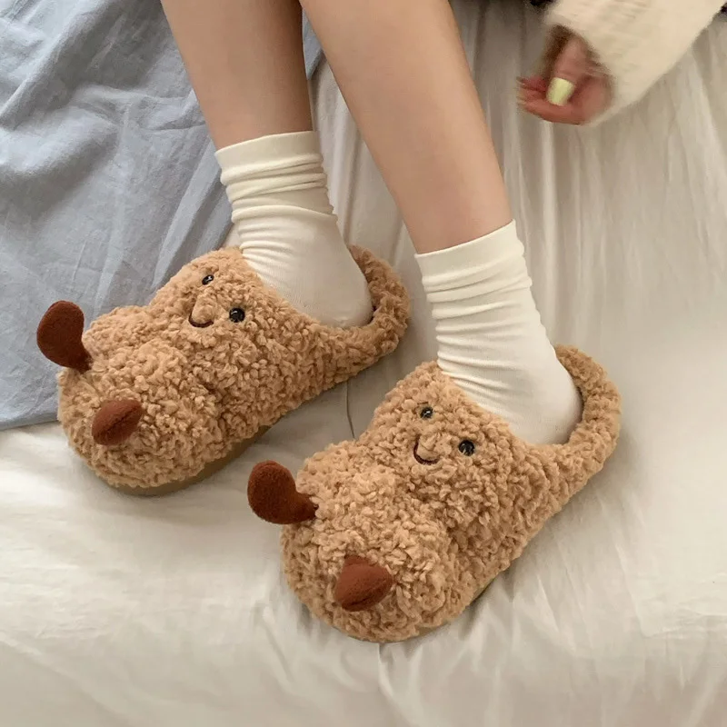 Niedliche flauschige Hausschuhe aus Erdnuss-Baumwolle für Herbst und Winter, warme, rutschfeste Schuhe, lässig, bequem, für den Innenbereich, unverzichtbares praktisches Geschenk
