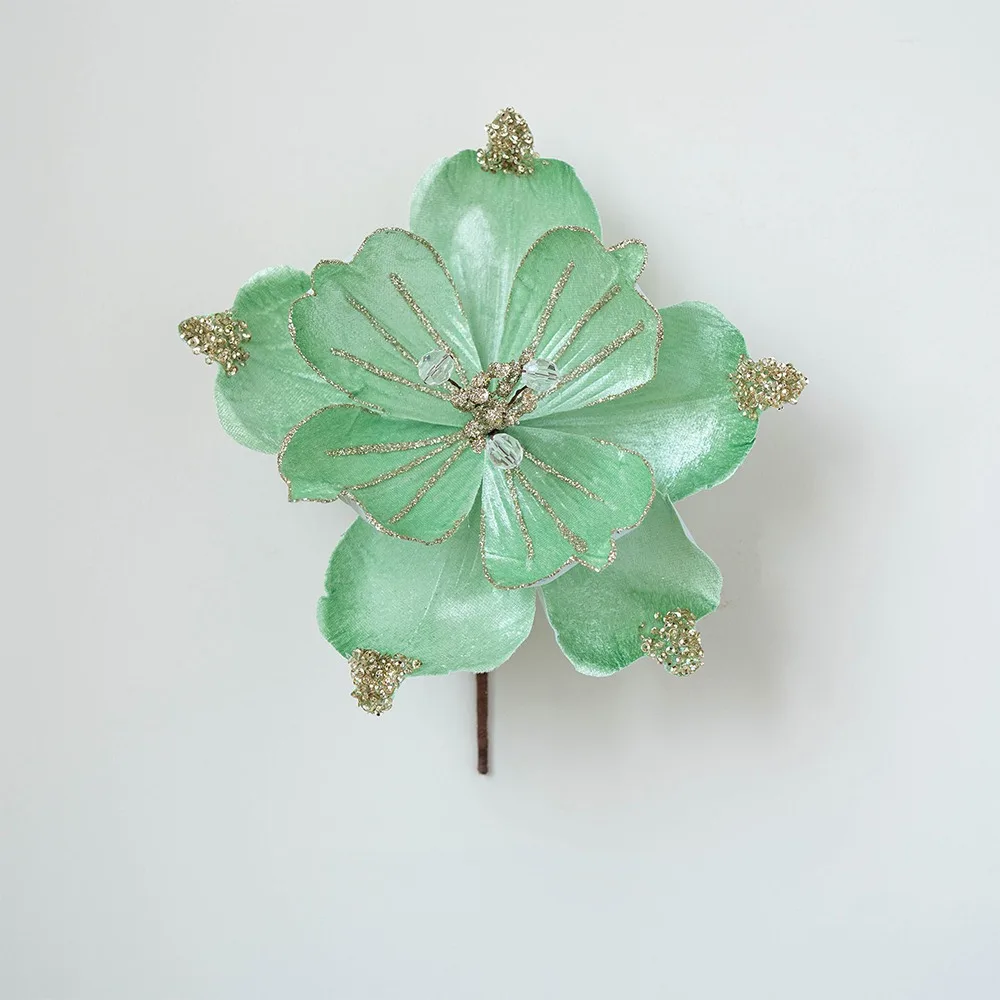 

22cm Artificial Christmas Flower Realistic Shiny Christmas Poinsettia Beautiful Handmade Christmas Tree Wreath New Year Decor