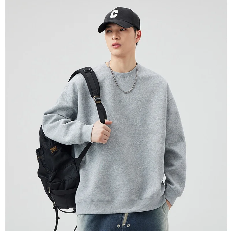 

Round Neck Pullover Solid Color Sweatshirt Men's Women's Simple Versatile Couple's Model Inner Tops Soft