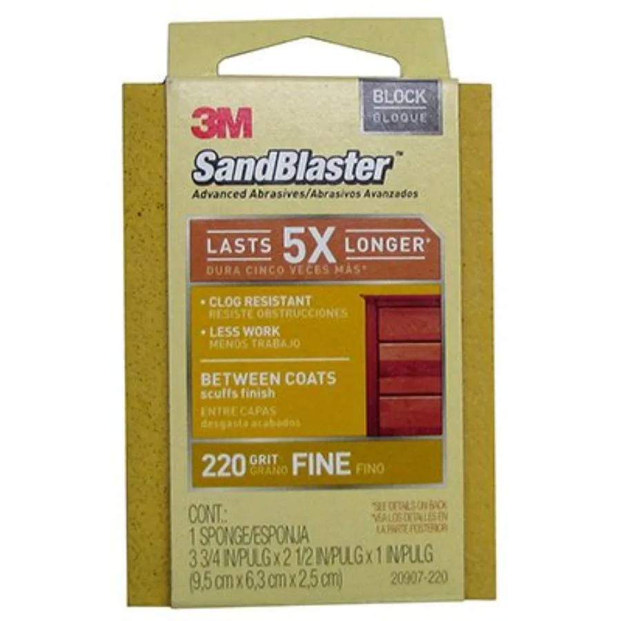 

Губка для шлифовки SandBlaster Between Coats, зернистость 220, 3,75 x 2,5 x 1 дюйм, для гладкой финишной обработки дерева и покрытий, серая