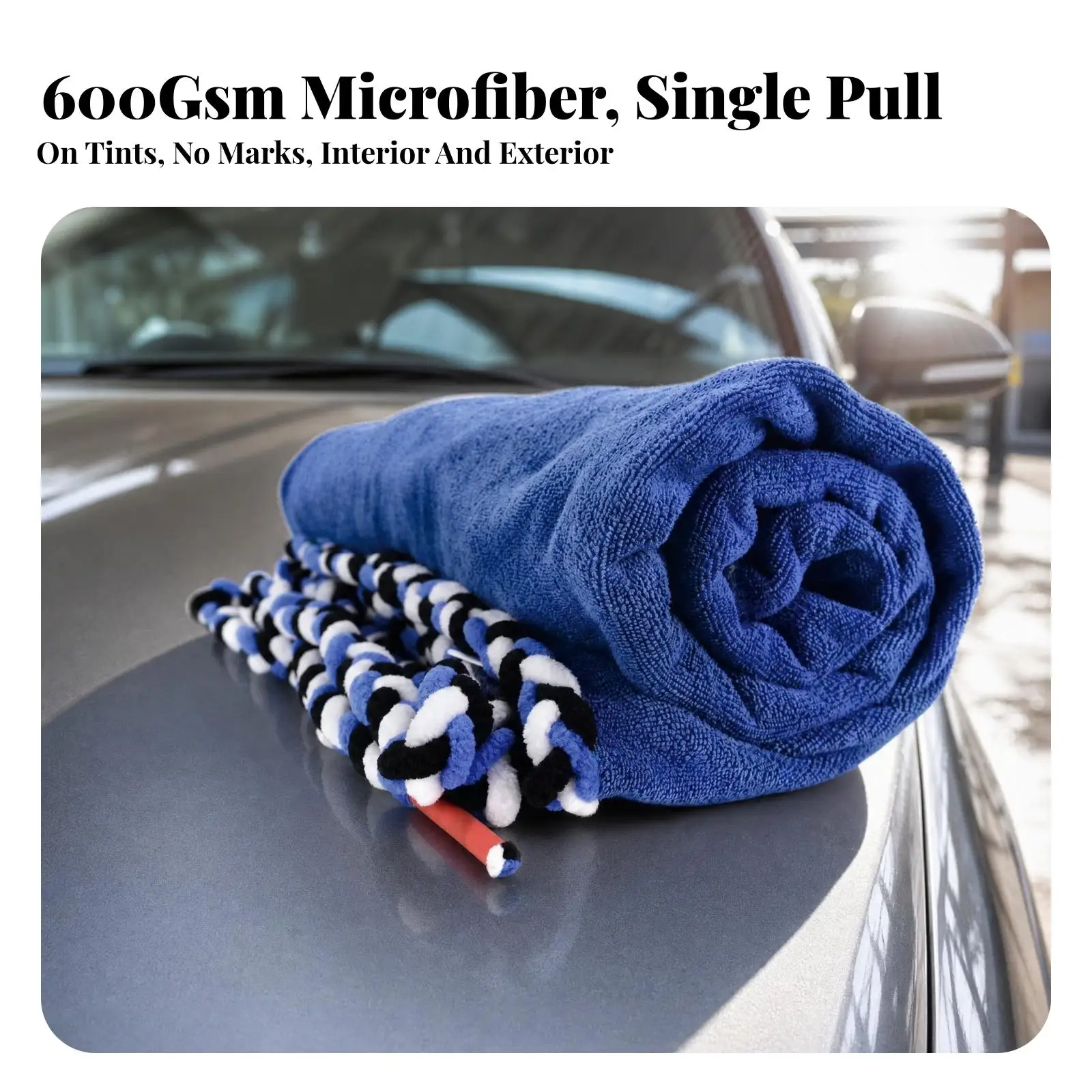 Dense 600 GSM Flat Weave Microfiber Drying Towel with Braided Rope for Car Cleaning Absorbent Rag Garage Detailing Tool