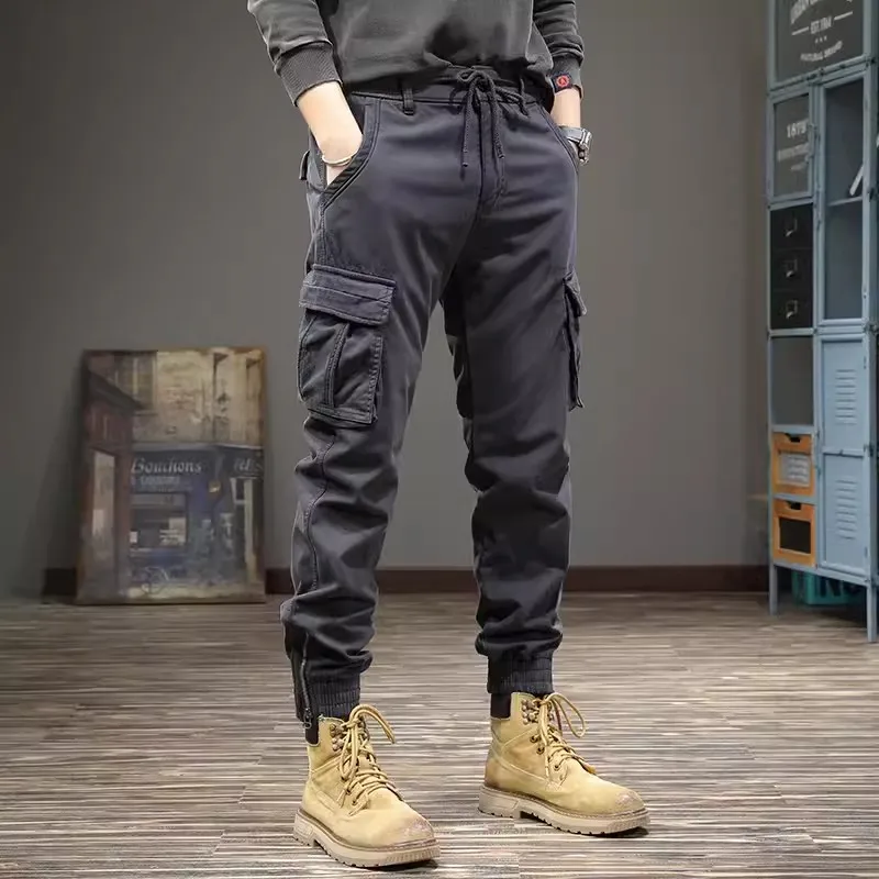 Pantalones vaqueros de pierna ancha para Hombre, Pantalón Cargo informal con múltiples bolsillos, color verde militar, estilo Hip Hop, moda urbana