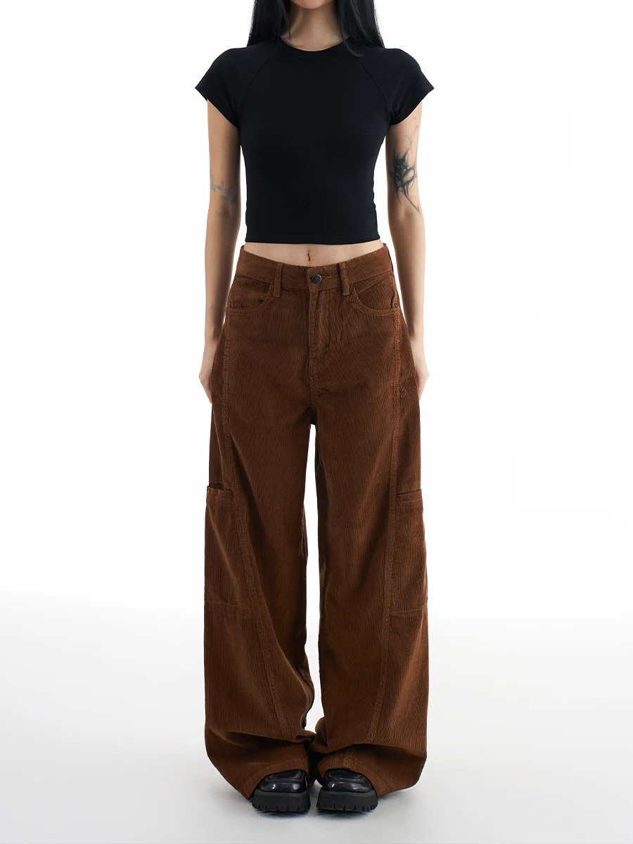 

ZHISILAO новые вельветовые брюки женские повседневные Y2K коричневые широкие прямые брюки осень зима 2025 шик