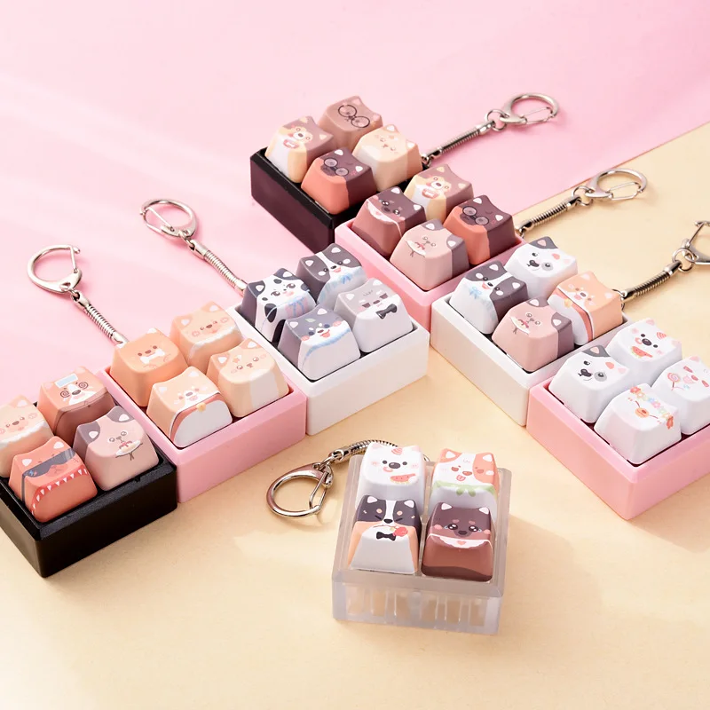 4pcs Creative Novelty Stress Relieving Keycaps, Dog Button Pinching, Joyful Keychains, Small Pendants, Hanging Accessories