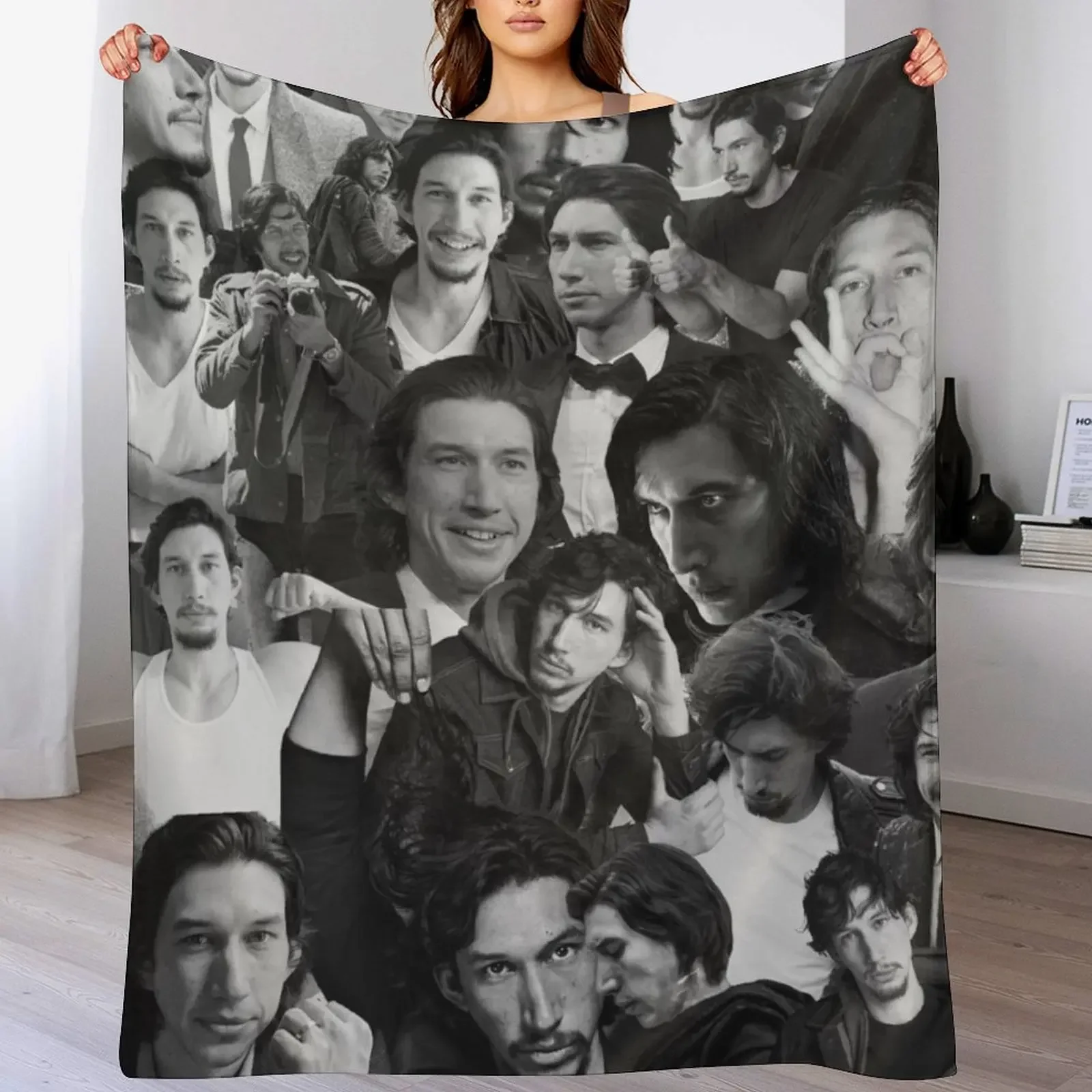 Adam Driver Abstract Collage - Black and White Aesthetics Throw Blanket