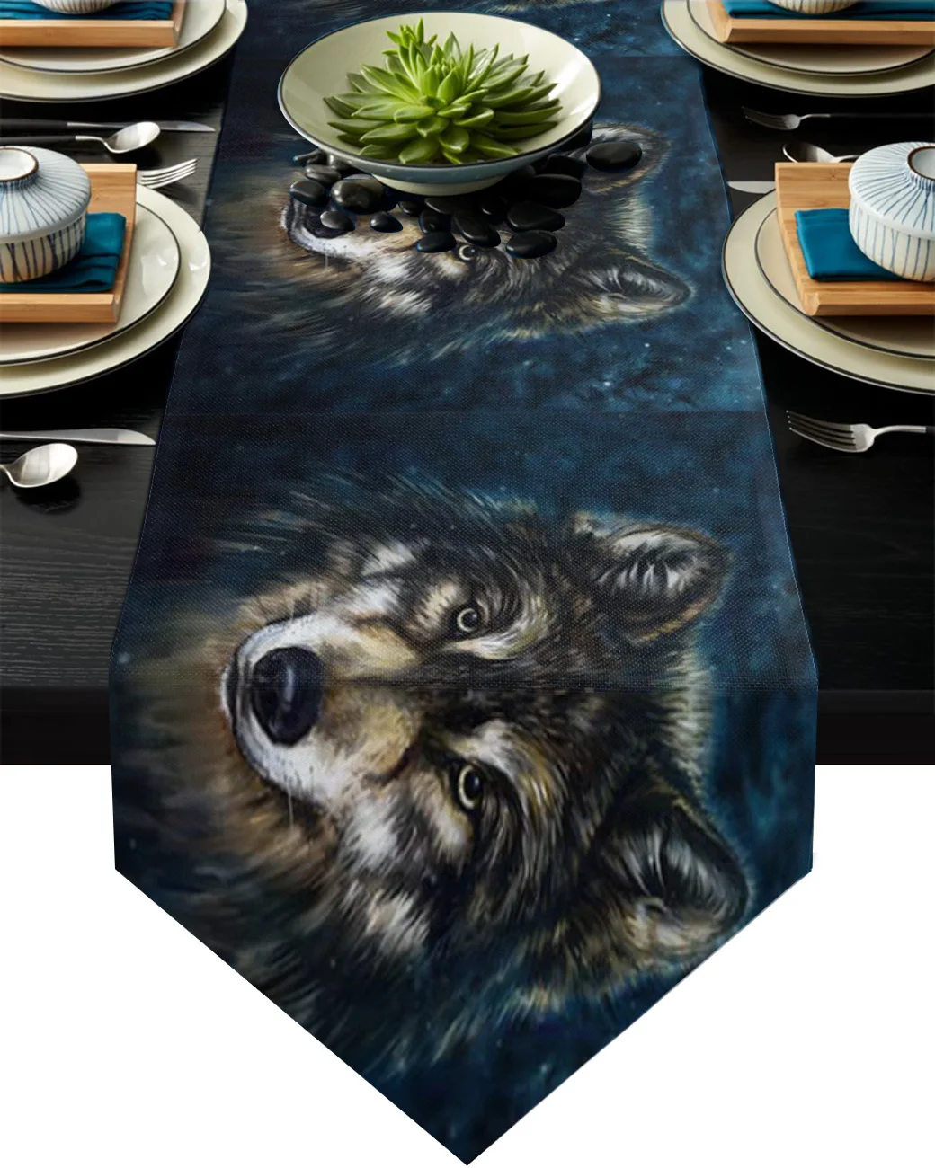 Animal Art Wolf Head Plush Modern Table Runner Home Decor Wedding Party Decoration For Hotel Banquet Tea Table Cloth