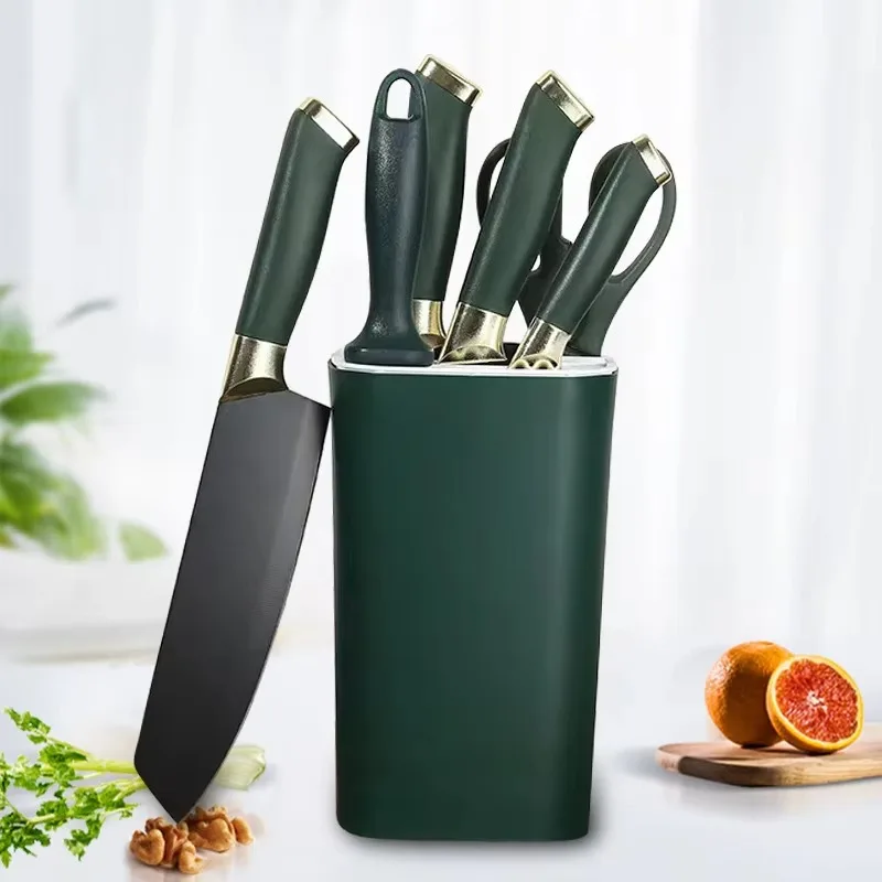 Stainless Steel Kitchen Knife Set 7pcs Chopper Paring Utility Slicing Chef Knife Meat Cleaver Scissor Knives with Tools holder