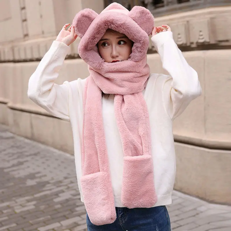 

Hat Scarf Three-piece Women's Winter Thickened Plush One-piece Korean Version of The New Autumn and Winter Bib One Warm Hat 2025