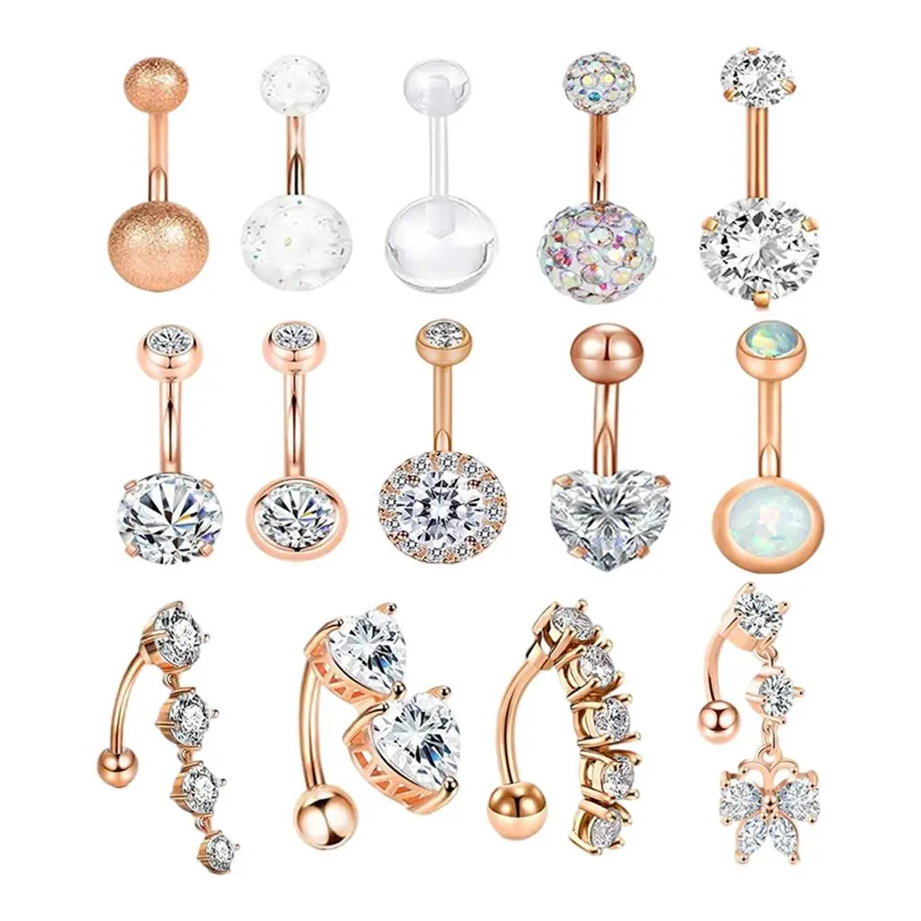 Belly Button Rings Dangle Reverse 10mm Cz 14 Stainless Steel Dangle for Women Teen Girls