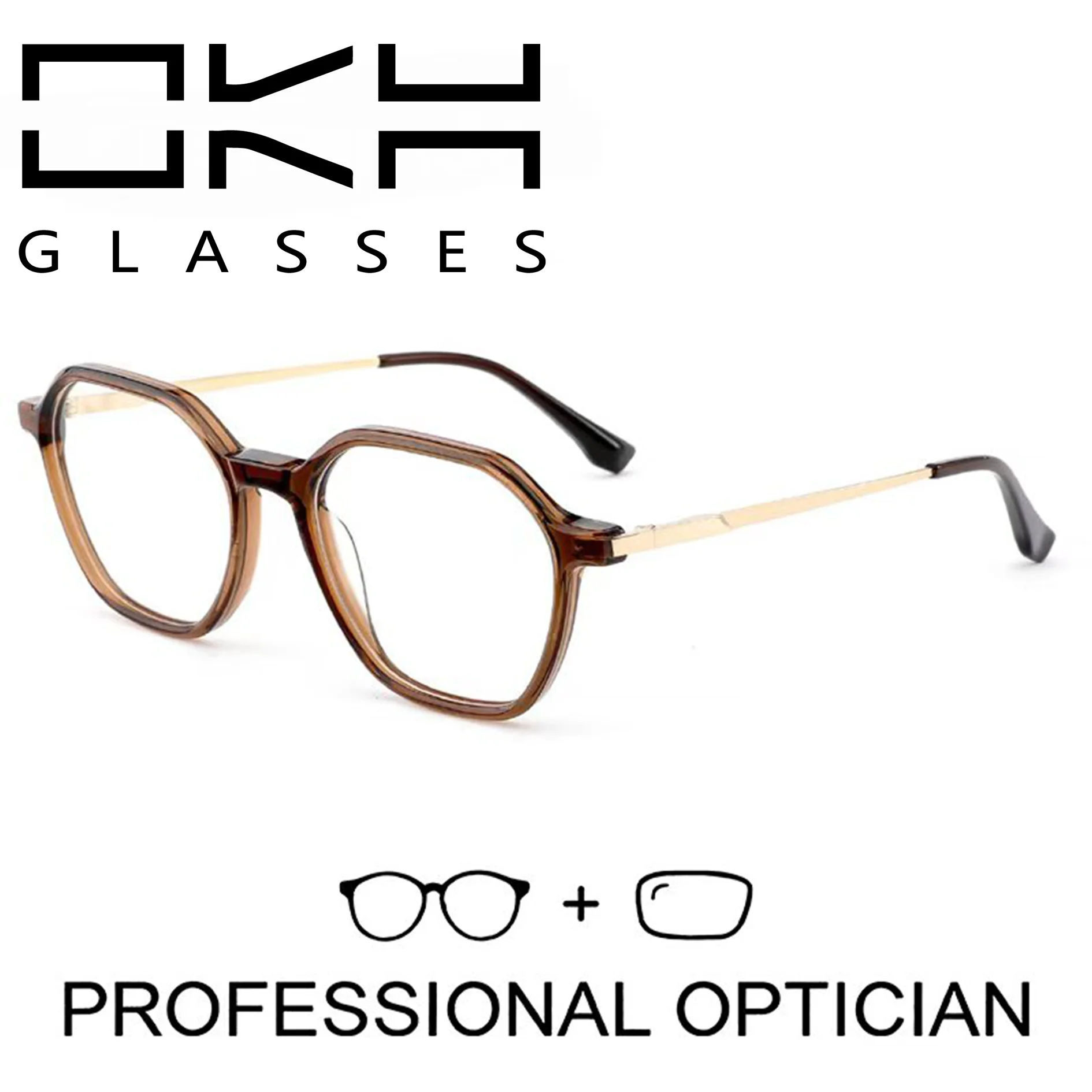 

OKH Custom Progressive Prescription Glasses Men Women, Anti Blue Light Myopia Reading Eyeglass Frame for Daily Computer Use