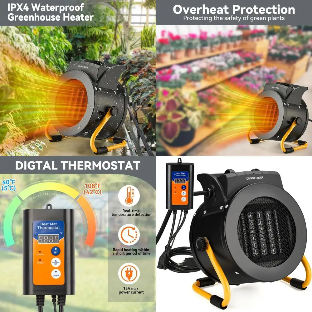 

Керамический обогреватель PTC для наружного применения с 3-мя режимами, термостатом, защитой от перегрева, водонепроницаемостью для патио и теплицы