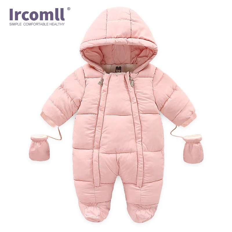 Ircomll Warm Infant Baby Jumpsuit Cotton Down Rompers Hooded Inside Fleece Boy Girl Winter Autumn Overalls Children Outerwear