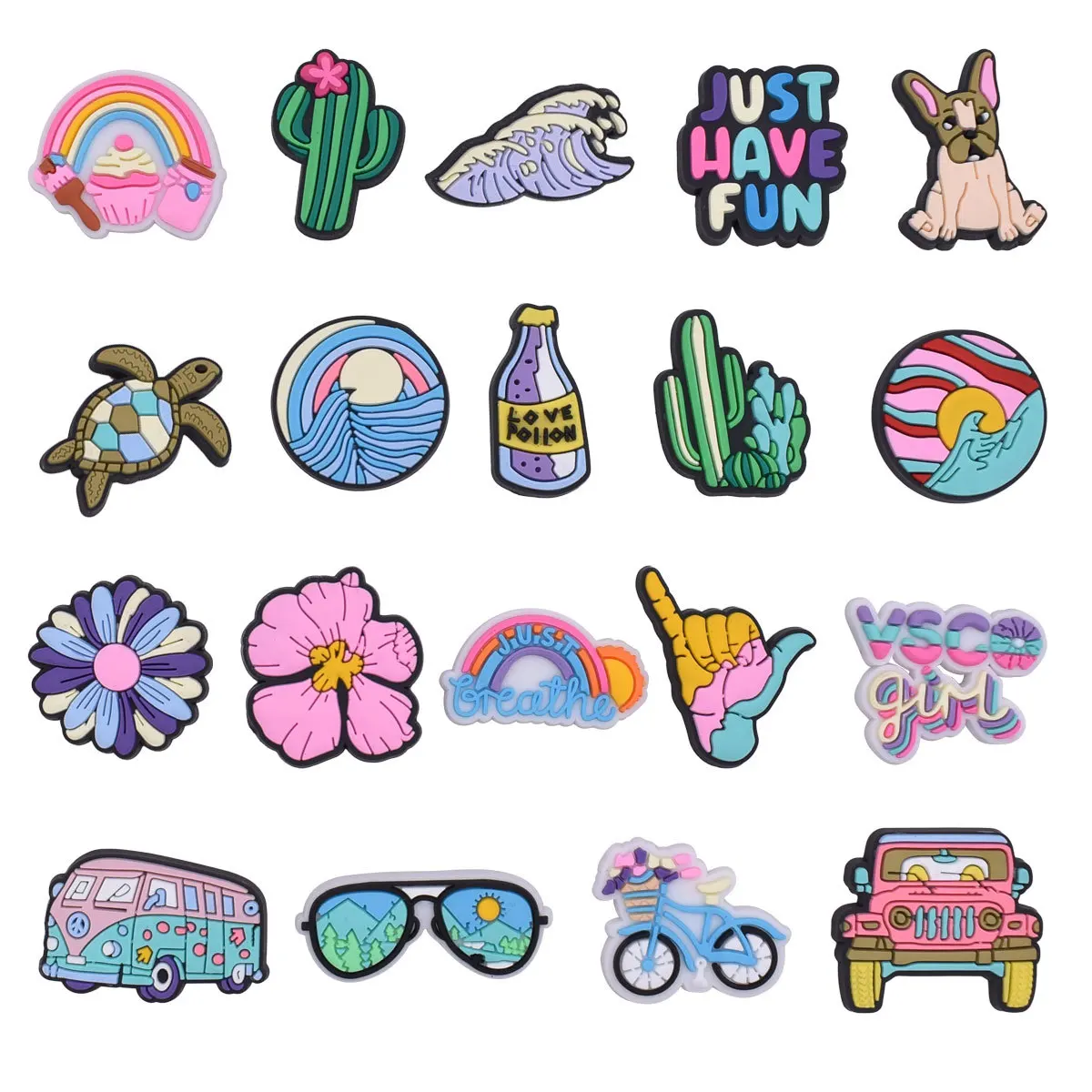 19pcs set Hot Selling Summer Series PVC Shoe Charms easy install removable DIY Decor For Clogs Fresh Lovely Footwear Ornaments