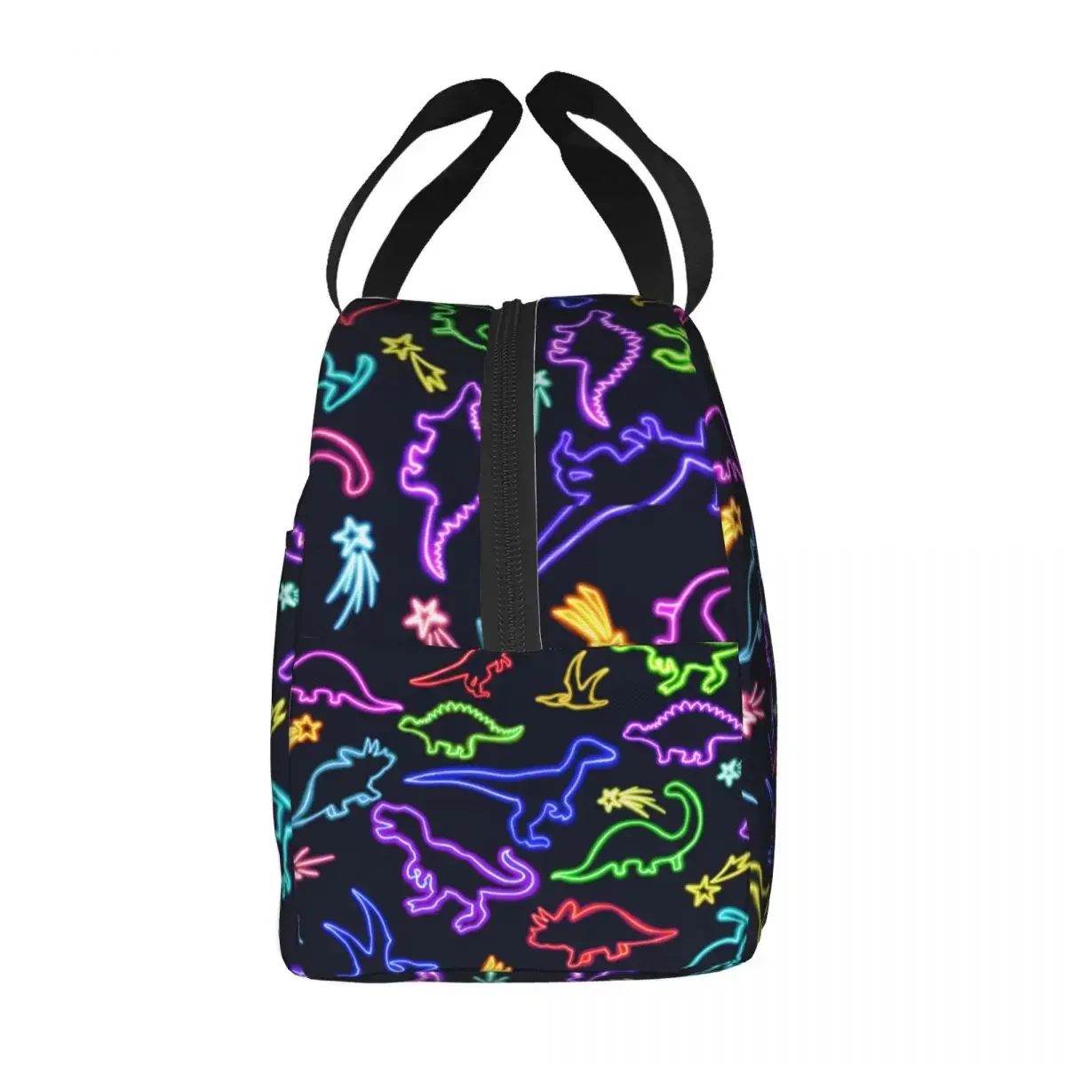 Lunch Bag para Homens e Mulheres, Dinossauros de Neon Refrigerador Isolado Lancheira Portátil de Lona, Food Bag, Picnic School Bag