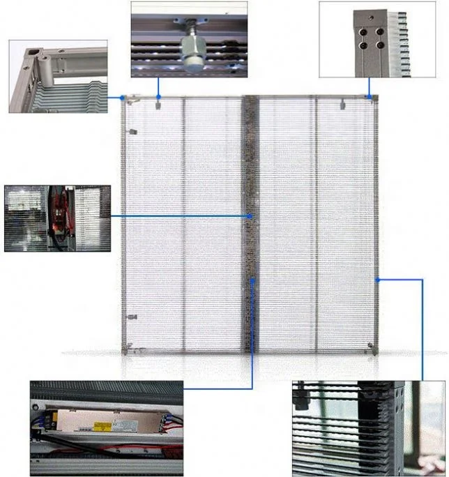 P7.8 P3.91 Ice Curtain Glass Video Wall Panel Clear Window Shop Advertising Led Mesh Display Transparent Led Screen