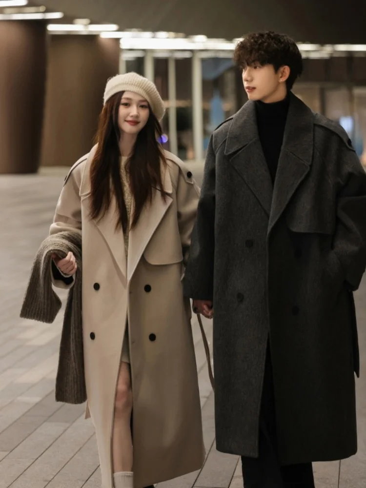 

Мужское шерстяное пальто Ele выше колена, осенне-зимнее, средней длины, свободного кроя, ветровка, шерстяная куртка Aosphere для пар