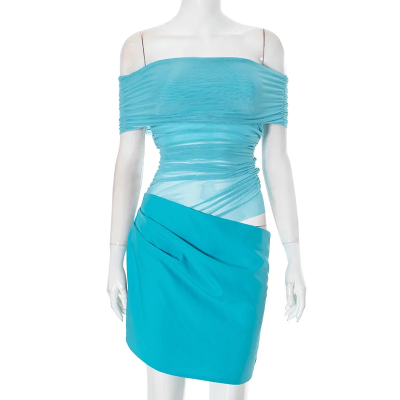 Vestidos de noite 2025 verão um painel de malha de um ombro recorte cintura aberta vestido plissado recortado para uma festa elegante em salle