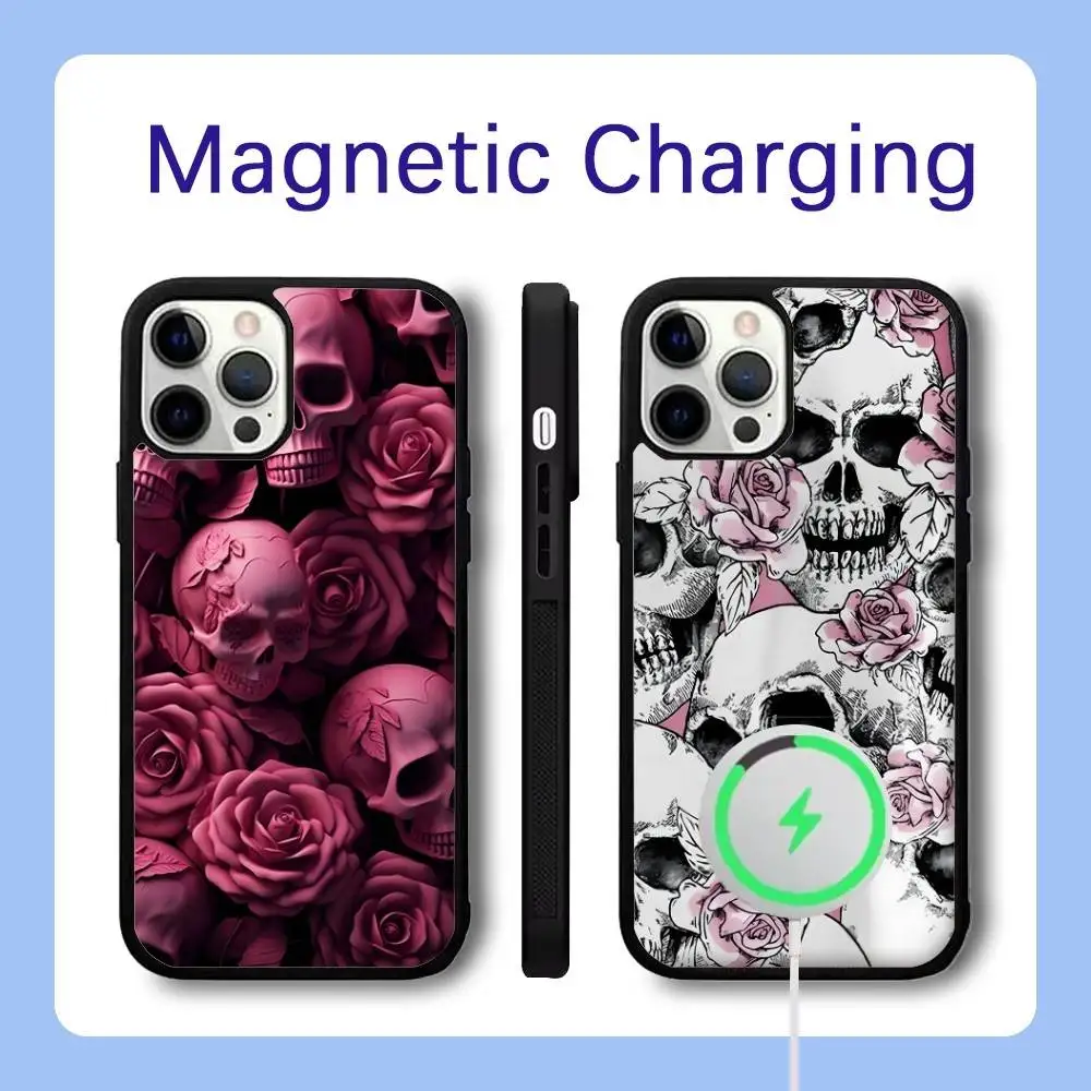 

Pink Skulls Cat Phone Case For iPhone 16,15,14,13,12,11,Pro,Max,Plus,Mini,SE Magsafe Magnetic Wireless Charging
