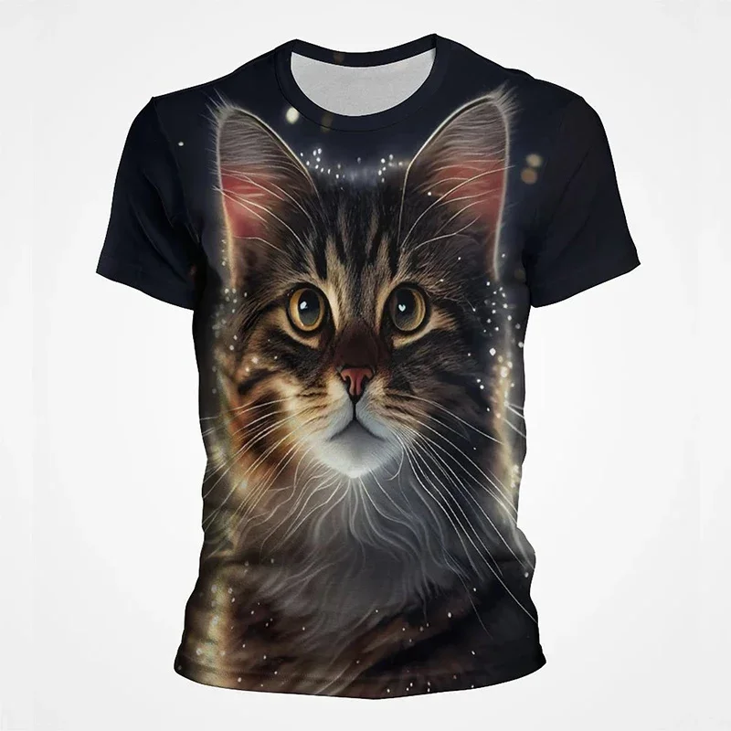 3D-Druck Bunte Lustige Katzen-Grafik T-Shirts für Männer Sommer Kurzarm Herren Tee Tops Mode Lässig Übergröße Streetwear