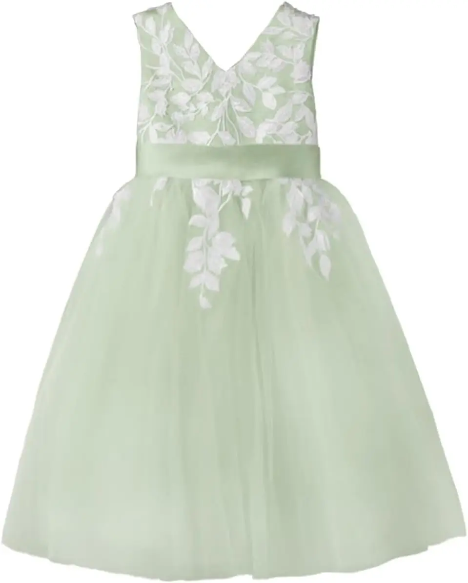 Vestido floral para meninas, casamento, comprimento do chá, renda, apliques, tule, princesa, crianças, aniversário, concurso, festa, com laço