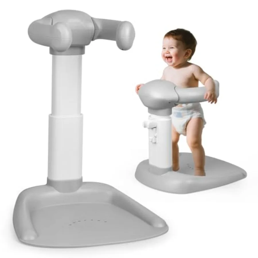 

Adjustable Baby Bath Stand with Anti-Slip Base for 6 Months Up Sturdy Huggable Bear Design in Soft Gray Hands-Free Shower Suppo