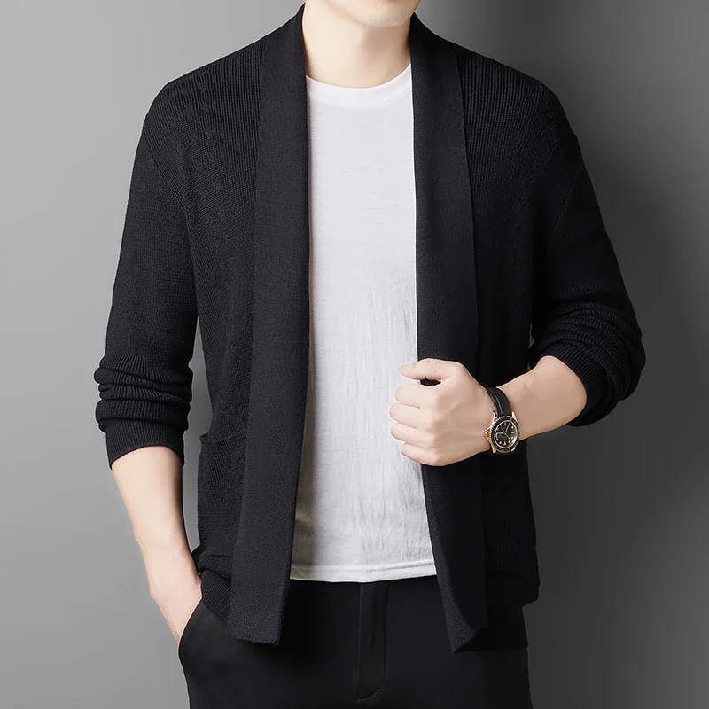 

Men's Thick Knit Cardigan Inside Jacquard Casual Sweater Coat Spring and Autumn Korean Version of The Trend Handsome Coat