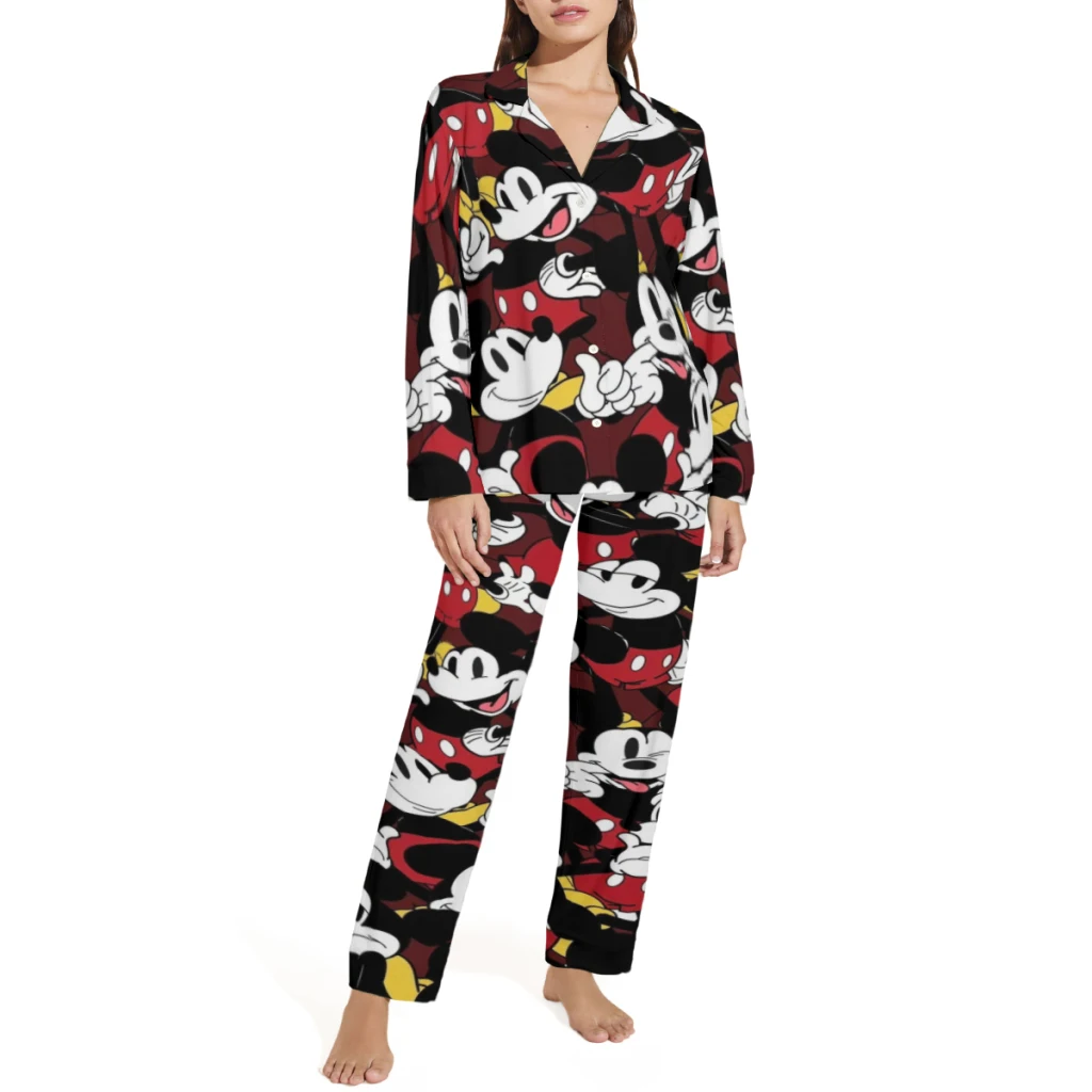 Disney Mickey Mouse Cotton pajamas set for men and women, long-sleeved strawberry doll print casual pajamasDisney Mickey Mouse