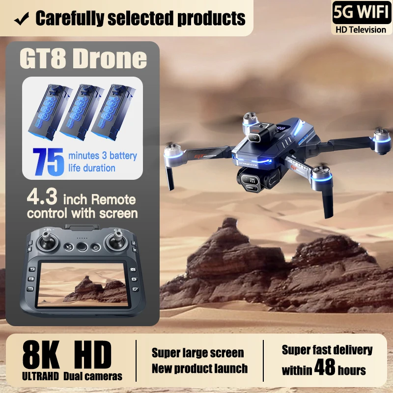 For Xiaomi GT8 Drone 4K Professional 8K Dual Camera GPS Dron Brushless Motor 5G WIFI FPV Foldable RC Quadcopter Helicopter Toys