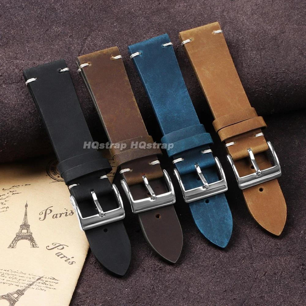 18 20 22mm Calfskin Leather Watchband Sport Replacement Wristband Oil Wax Brown Black Cowhide Strap Men Women Business Bracelet image 2