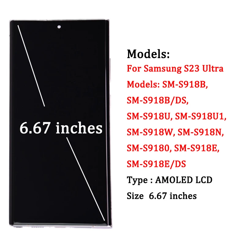 AMOLED For Samsung S23 Ultra S918B S918B/DS LCD Display With Touch Screen Digitizer Replacement Phone Parts Assembly