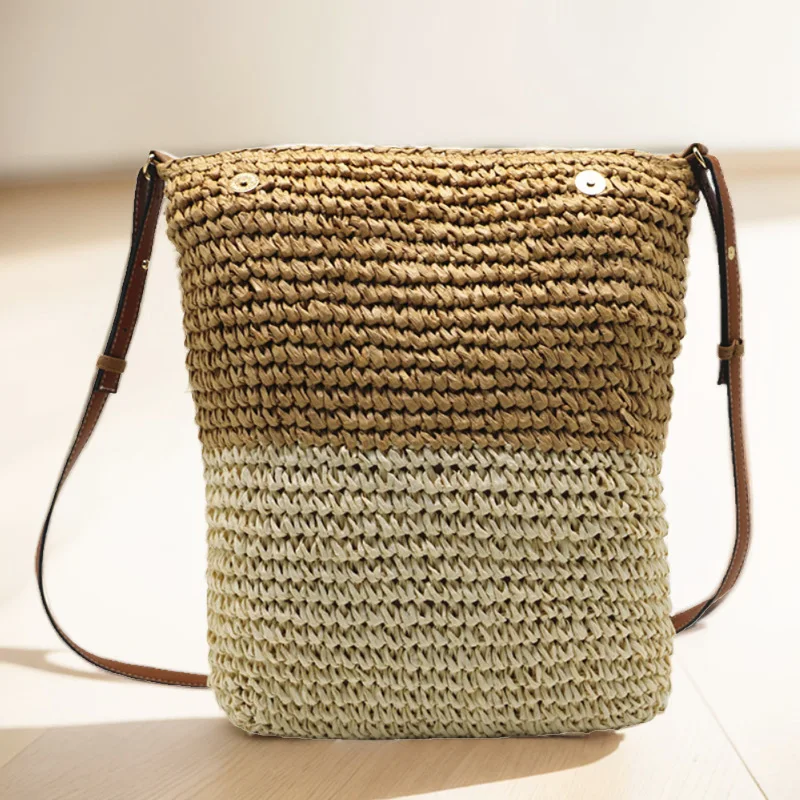 Bohemian Patchwork Straw Bag Paper Rope Woven Shoulder Bag Summer Knitting Crossbody Bags for Woman Travel Beach Bags 2024 Tote