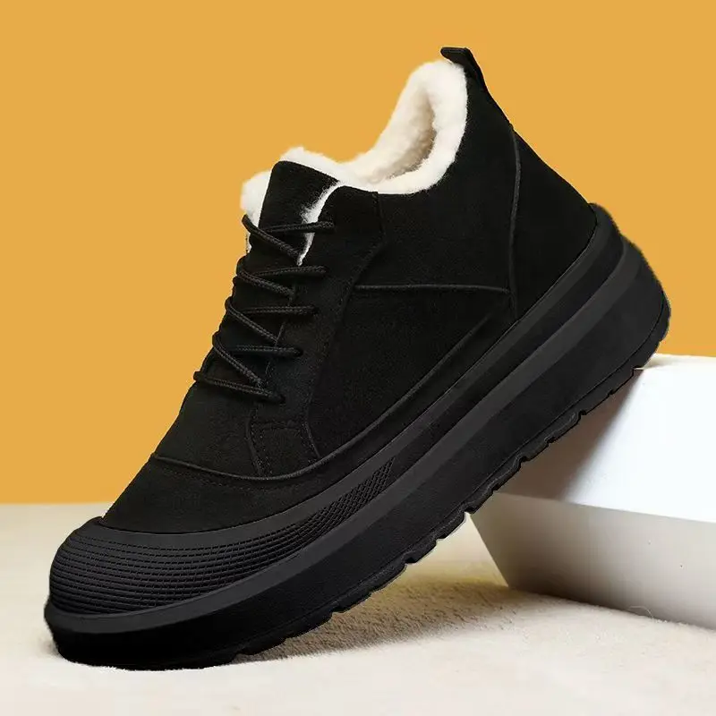 Men's Winter New Low Top Lace Up Snow Boot Thick Sole Non Slip Thickened Plush Keep Warm Round Toe Casual Board Shoe Cotton Shoe