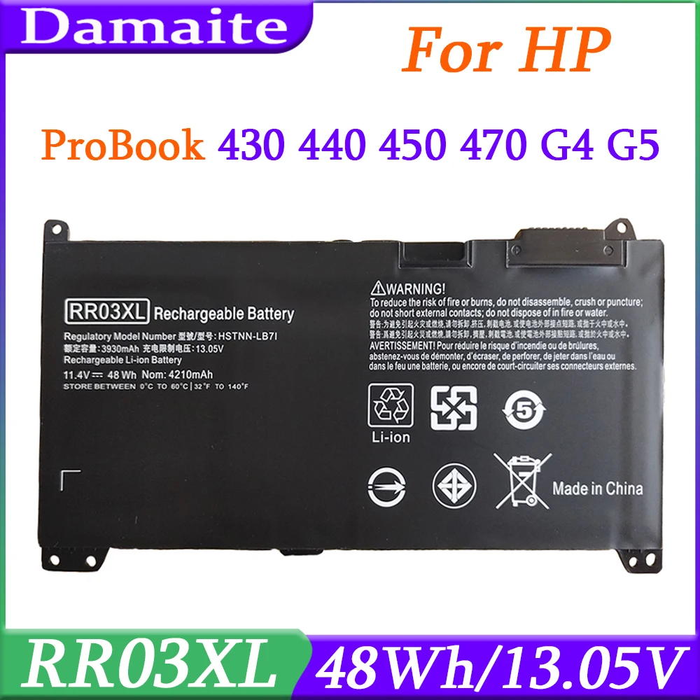 

RR03XL 48Wh Аккумулятор для ноутбука HP ProBook 430 440 450 455 470 G4 G5 HSTNN-PB6W HSTNN-UB7C HSTNN-LB71 851477-832 851610-855 11,4 В