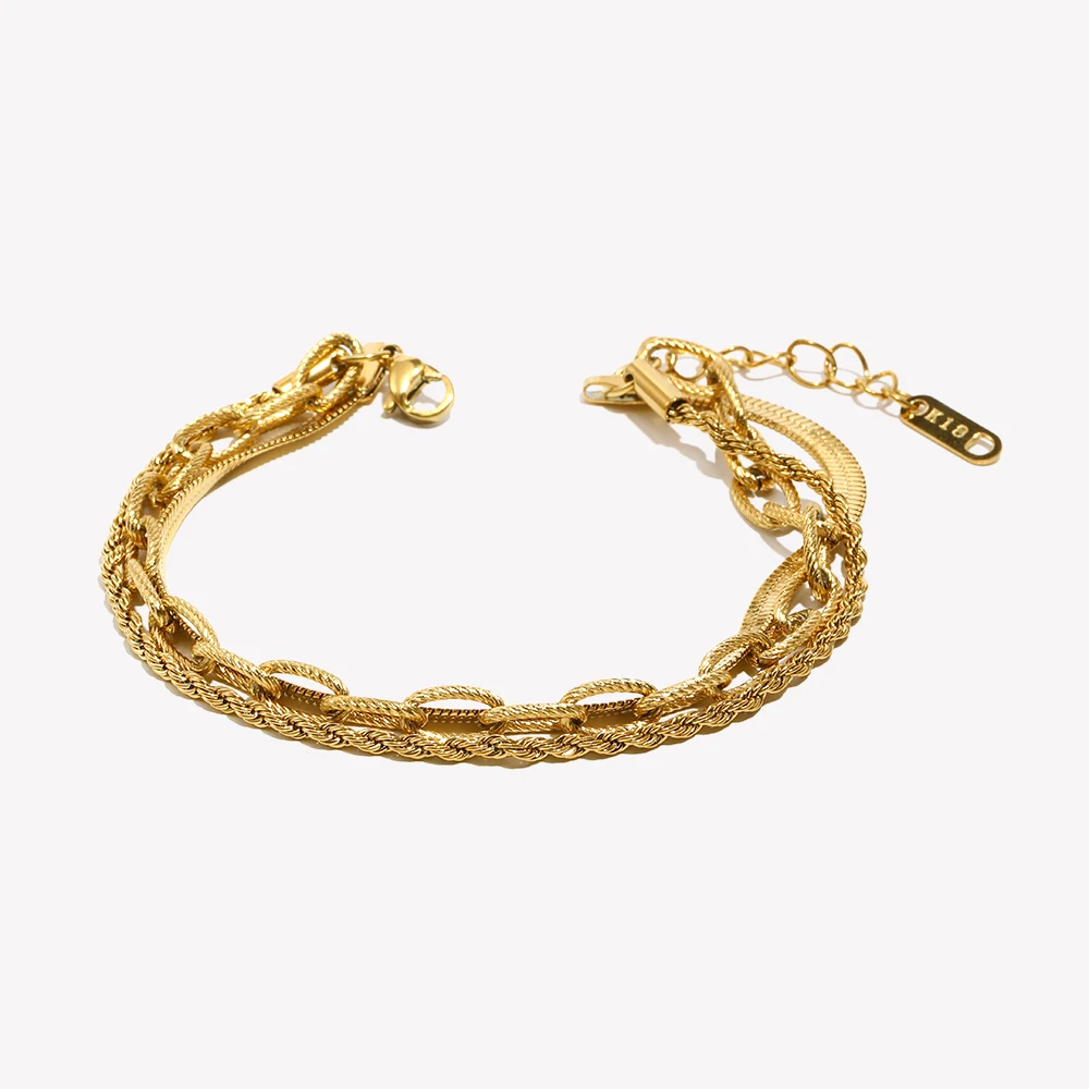 E.B.belle Three Layer Bacelet Chain Snake Chain Twisted Chain 18K Gold Plated Exquisite Jewelry Women Party