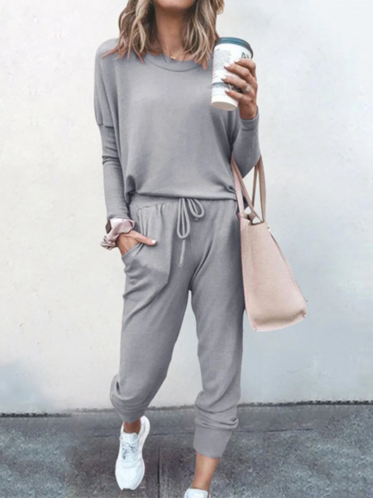 

Women's Casual Long Sve Pants Set Long Pants Comfortable Fit round Ne Zipper Closure Two Piece Set Autumn Collection