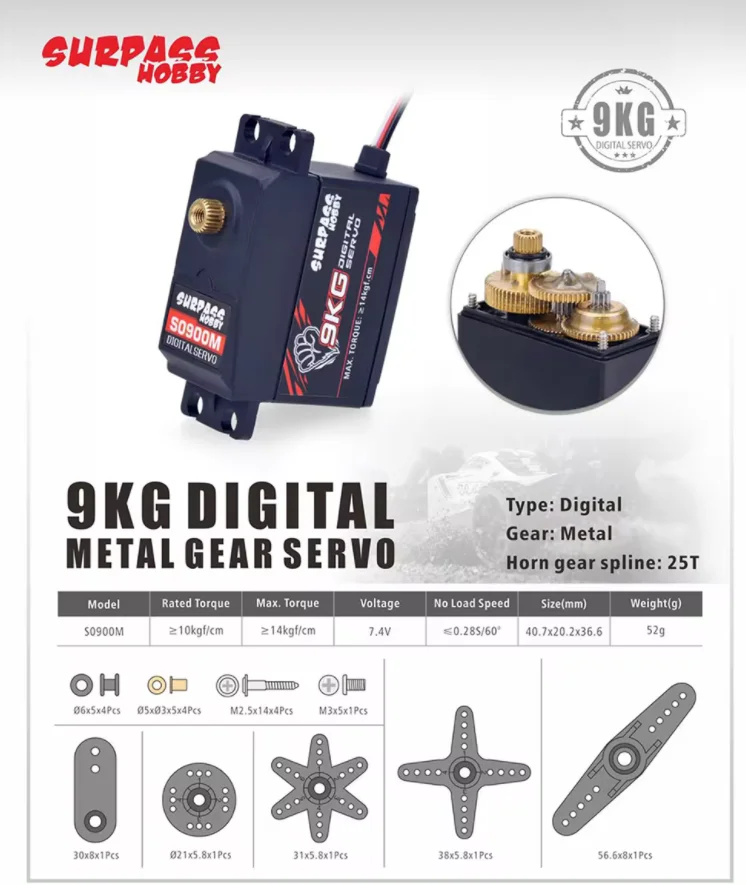 SURPASS Hobby Digital Servo 9G 17G 25G 6KG 9KG 15KG 20KG Metal Gear micro Servo for 1/8 1/10 RC Car Plane Airplane Robot Glider