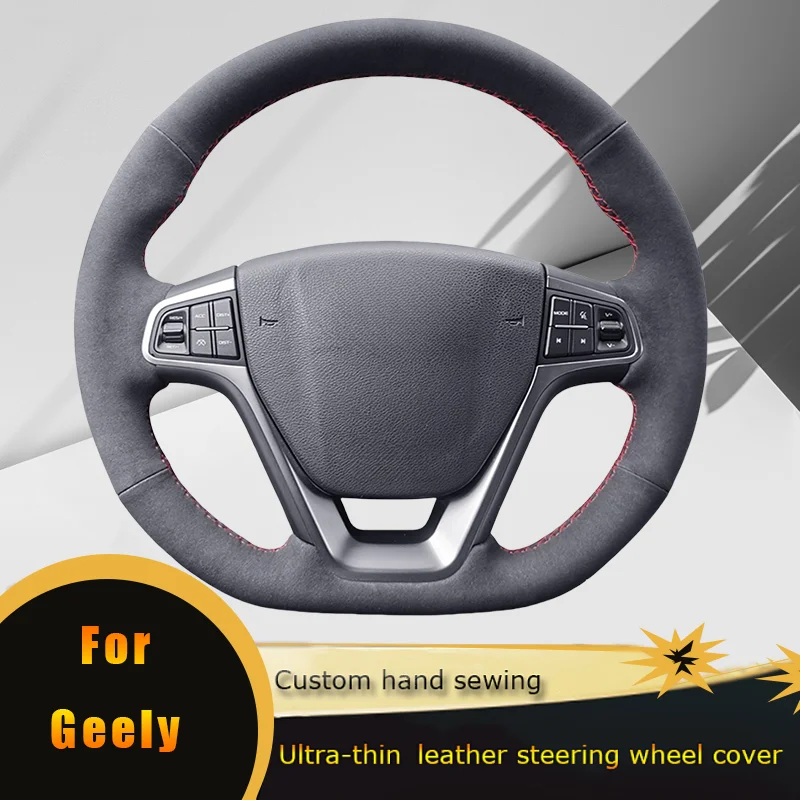 

DIY Car Steering Wheel Cover Non Slip Perforated Suede Leather Hand-Sewn For Geely EMGRAND GT 2015-2017 Car Accessories