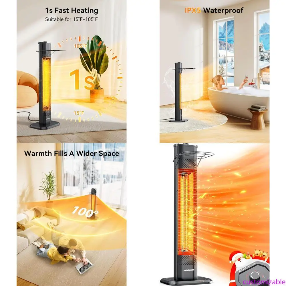 

1500 Вт, 36-дюймовый уличный электрический инфракрасный обогреватель с 3 настройками температуры, функциями безопасности и рейтингом водонепроницаемости IPX5