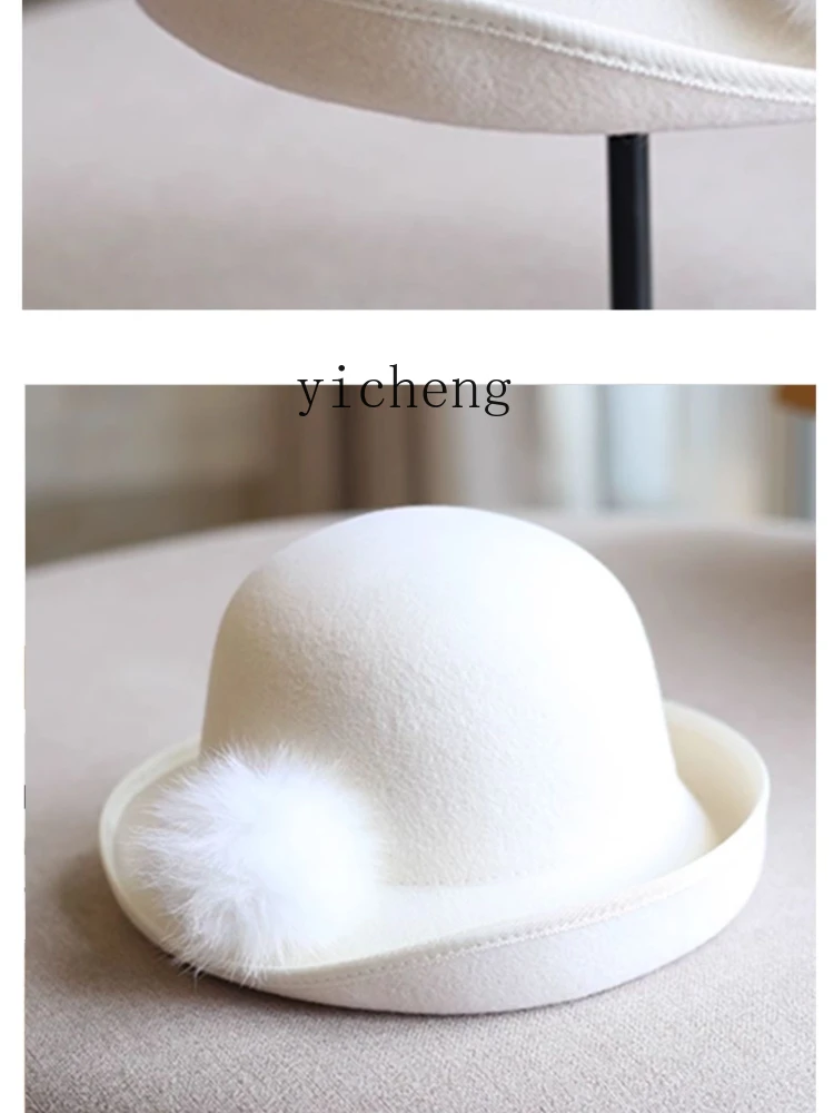 YY French Retro Hepburn Style Bucket Hat Elegant Socialite White Top Hat