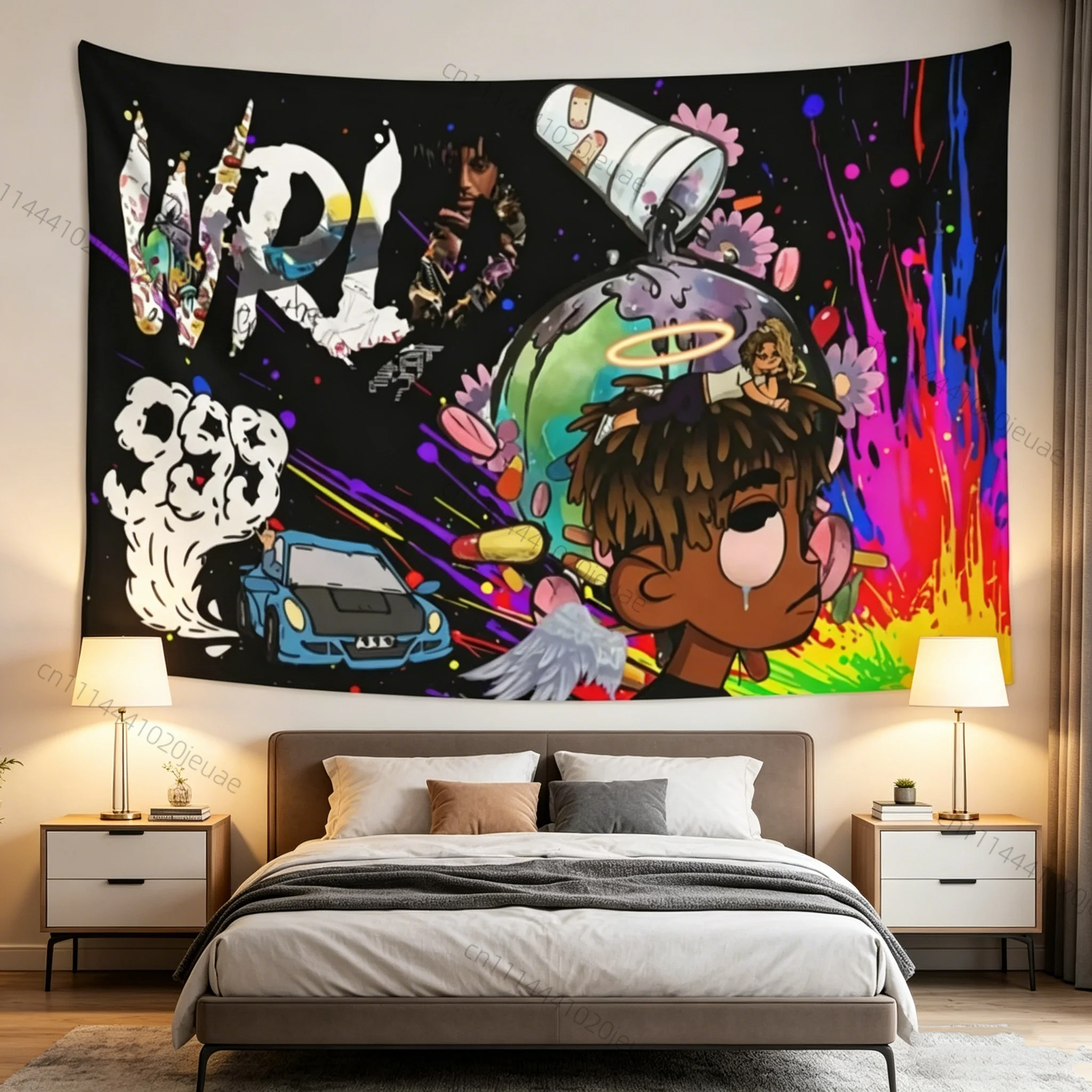 Singer Poster Tapestry Hip Hop Rapper Wall Tapestries Juice Wrld Street Art Wall Decor Bedroom Living Dorm Backdrop Cloth Decor