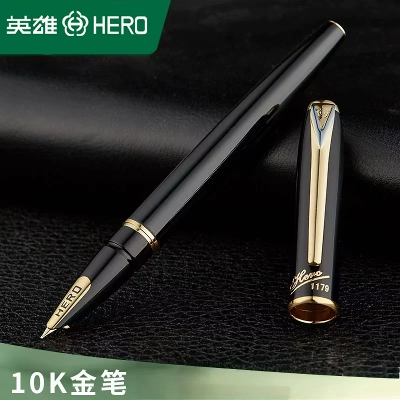 Hero 1179 Fountain Pen 10K Gold Nib Gold‑Clip Luxury Gift Box, Business Office Writing Pen, Premium Gift for Leader Elder Boss