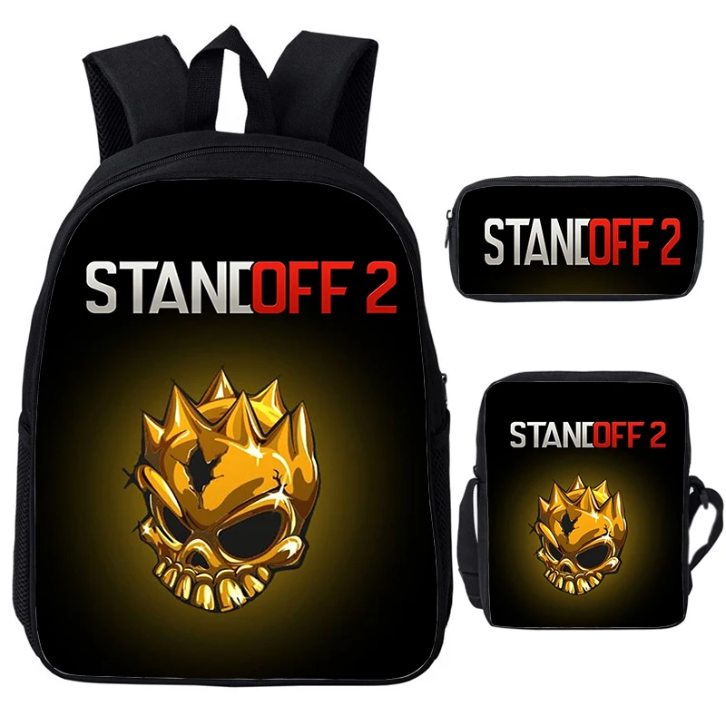 Standoff 2 sacos escolares para crianças, estudantes, meninos, meninas, mochila, mochila de anime, mochila casual infantil, nylon, 3 peças por conjunto