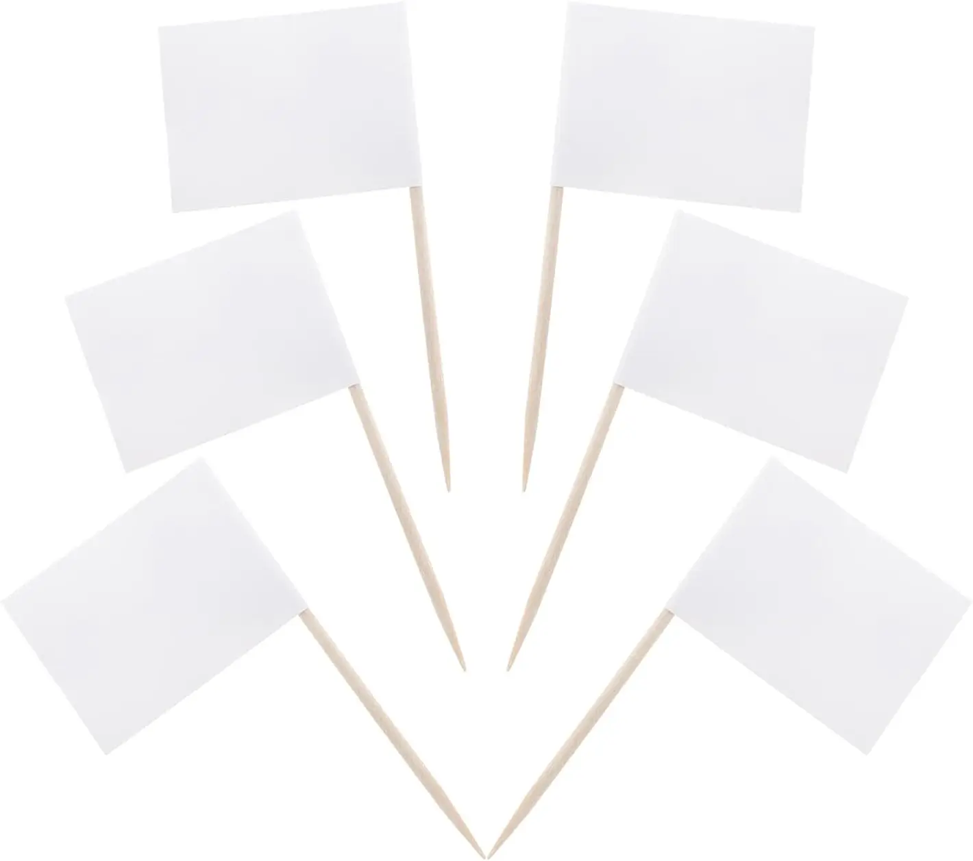 100 unidades de banderitas en blanco para palillos, etiquetas para queso en fiestas y buffets, blancas